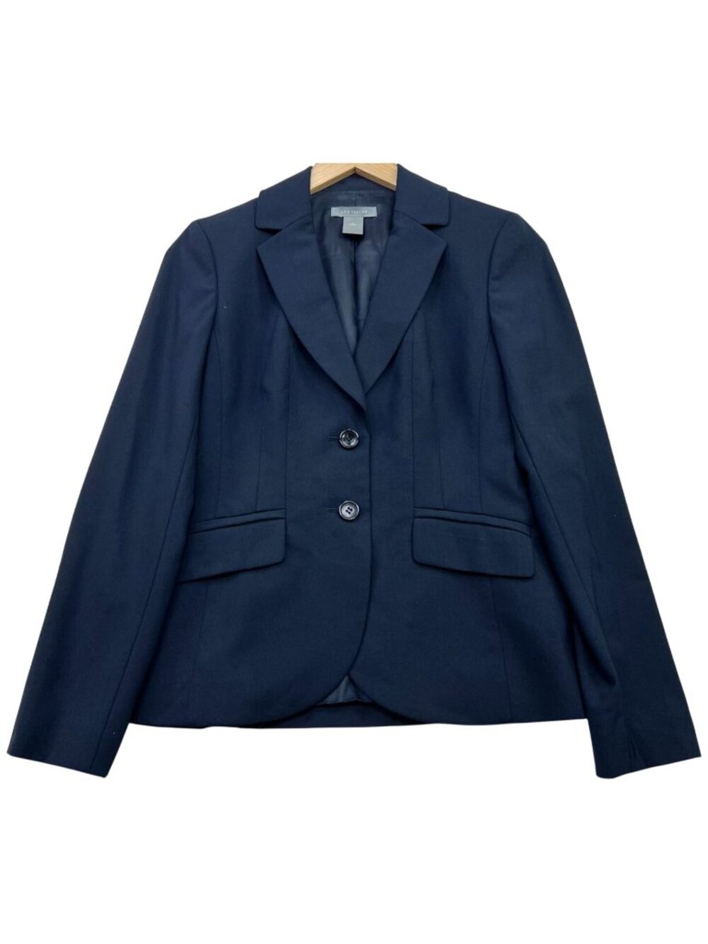 Ann Taylor Women's Two Button Tailored Blazer Long Sleeve Size 0 Navy Blue Solid